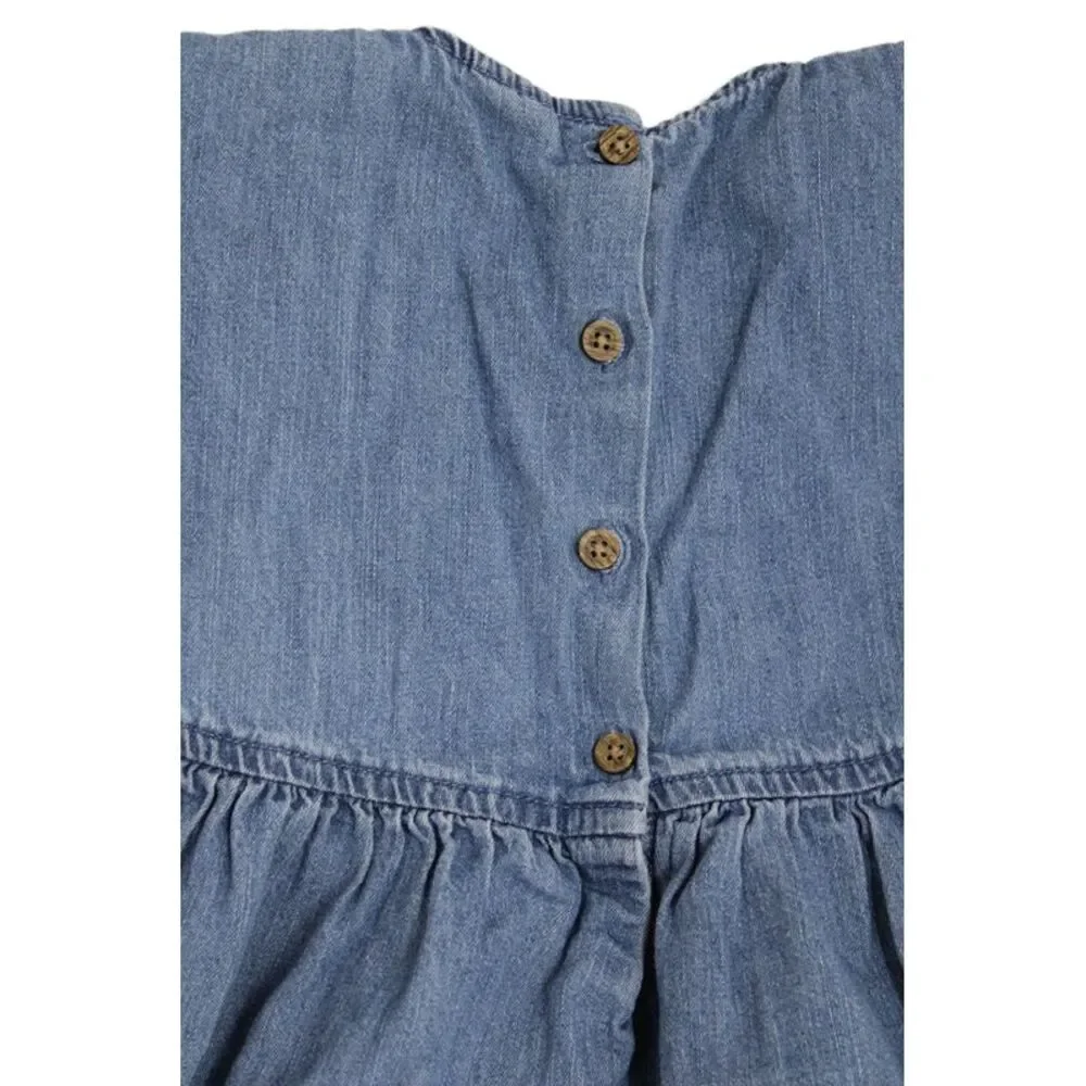 Next Girls Cotton Embroidered Floral Denim Dress Blue Size 2-3y